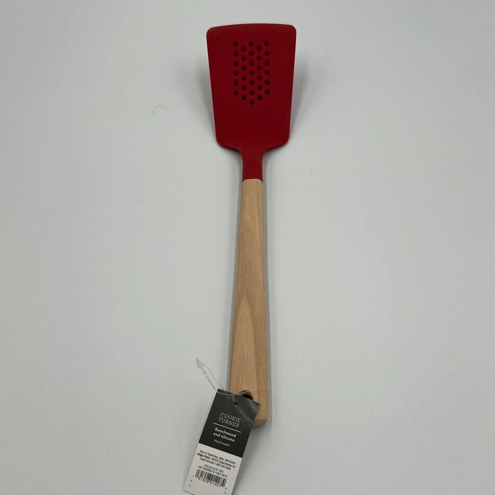 Threshold Cookie Turner Kitchen Spatula Red Silicone Beechwood Handle New NWT